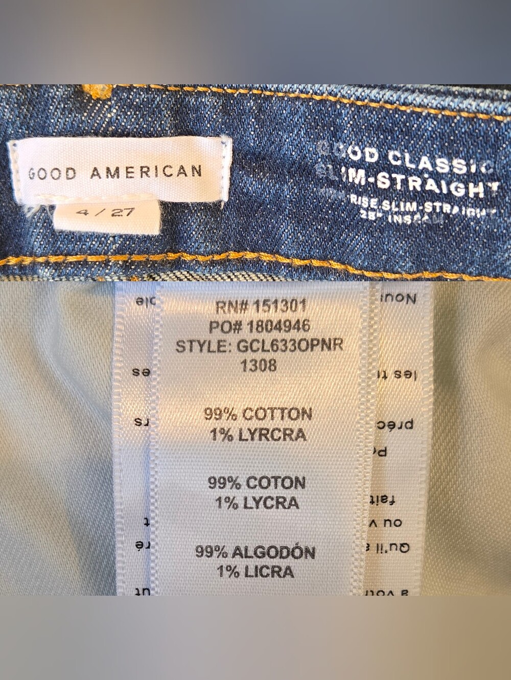 Good American Good Classic High Rise Slim Straight Jean Cropped Dark Wash 27 4 - Picture 14 of 15